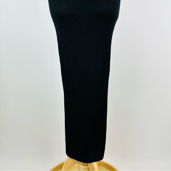 Good American Black Bodycon Ribbed Knit Tie Waist Midi Dress Size 1 Small - Picture 10 of 11